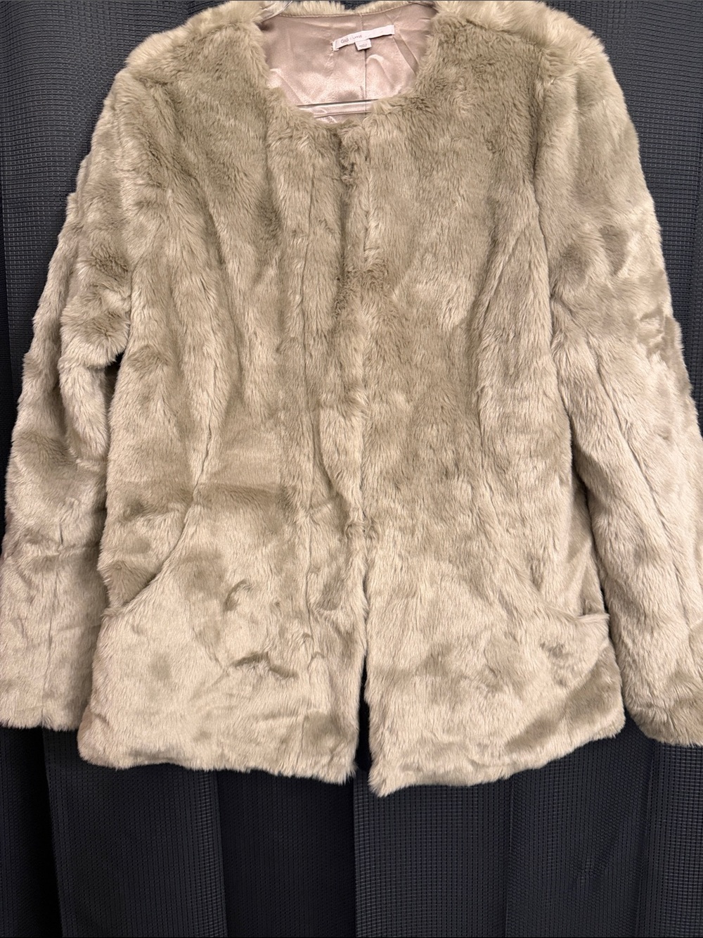 Gap Beige Faux Fur Jacket Missing Belt Sz L